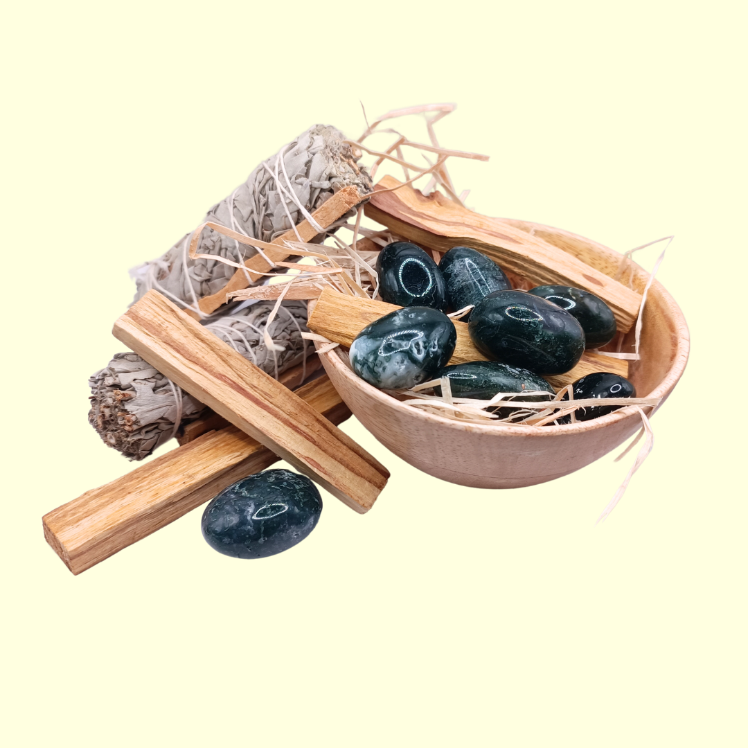 Pierres roulées - Agate Mousse 30 - 40 mm