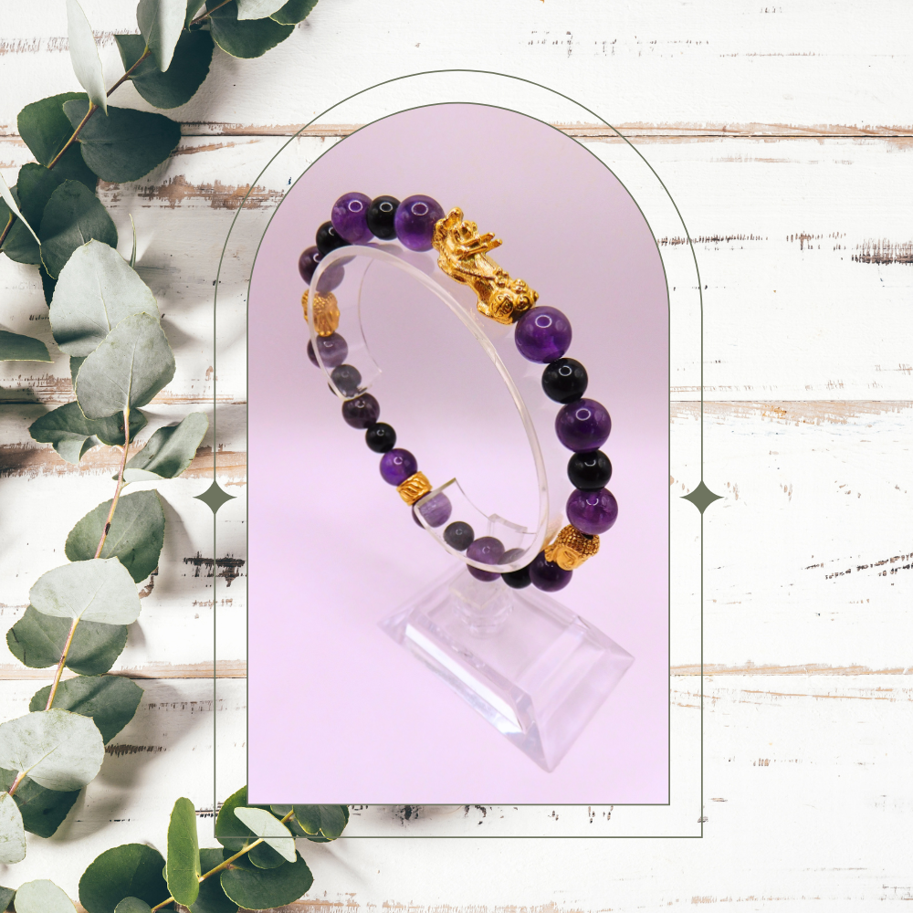 Bracelets hommes - Améthyste & obsidienne noire