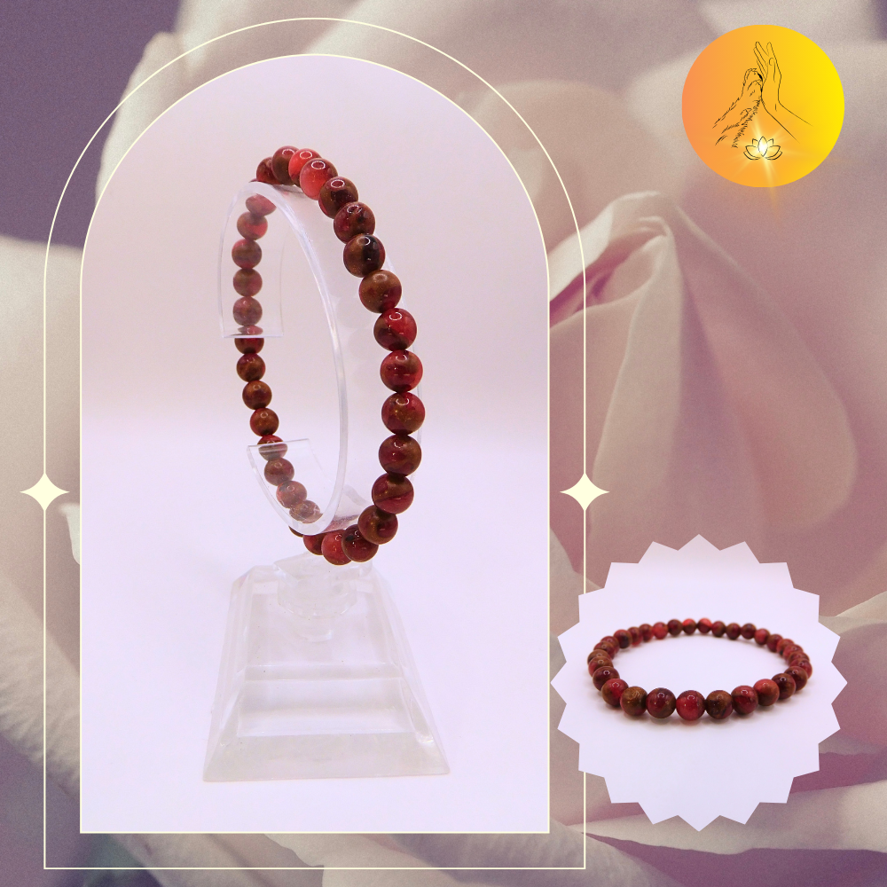 Bracelet boules - Jaspe rouge doré - 6mm