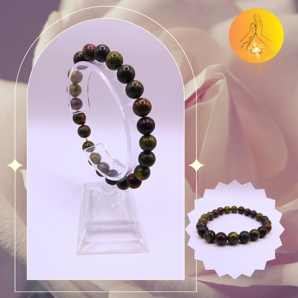 Parure De Bijoux Bracelet + Collier - 15 Perles Jaspe Sang De Dragon 8mm - Neuf Avec étiquettes