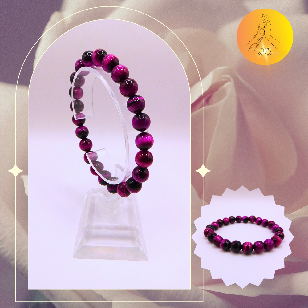 Bracelet boules - Oeil de tigre violet - 8mm