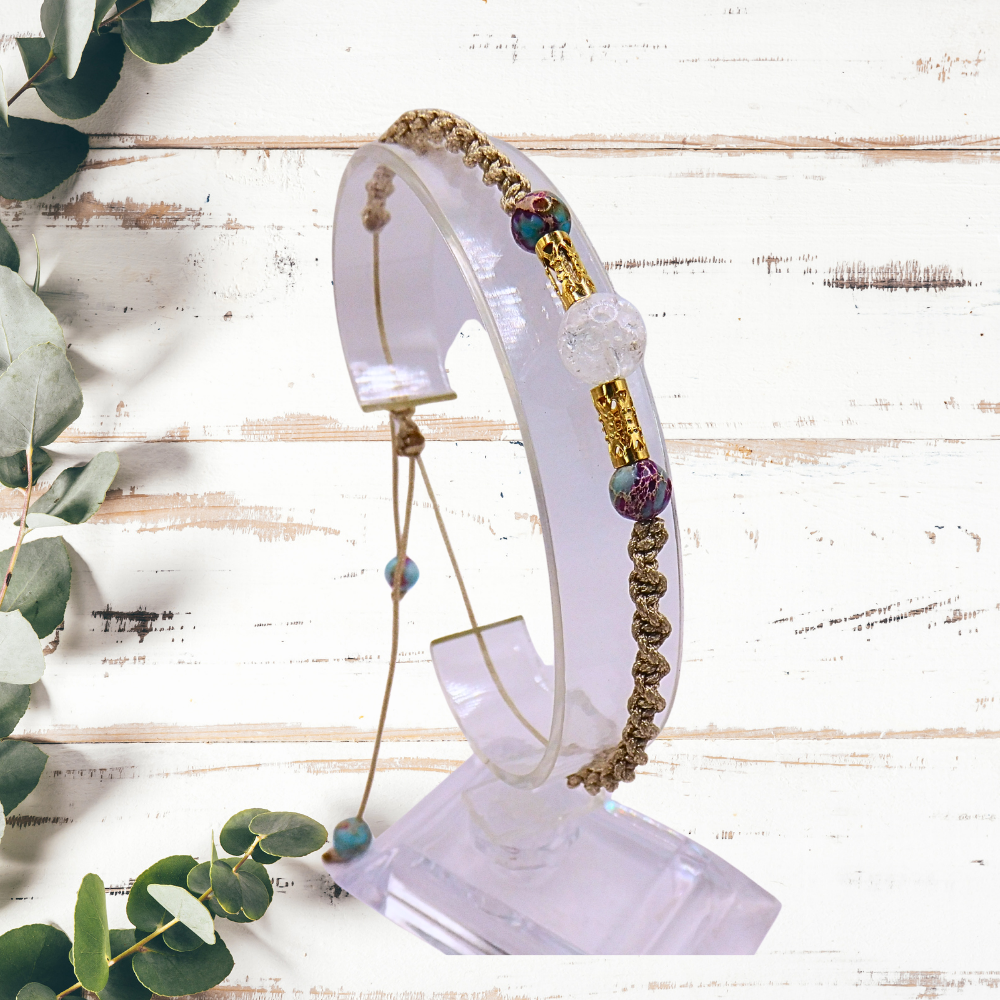 Bracelet artisanal - Cristal de roche & jaspe impérial