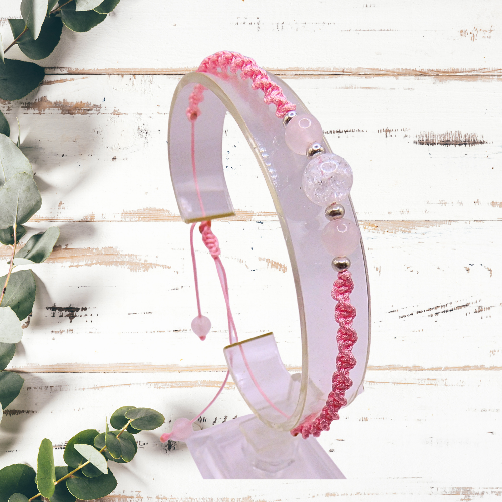 Bracelet artisanal - Cristal de roche & quartz rose