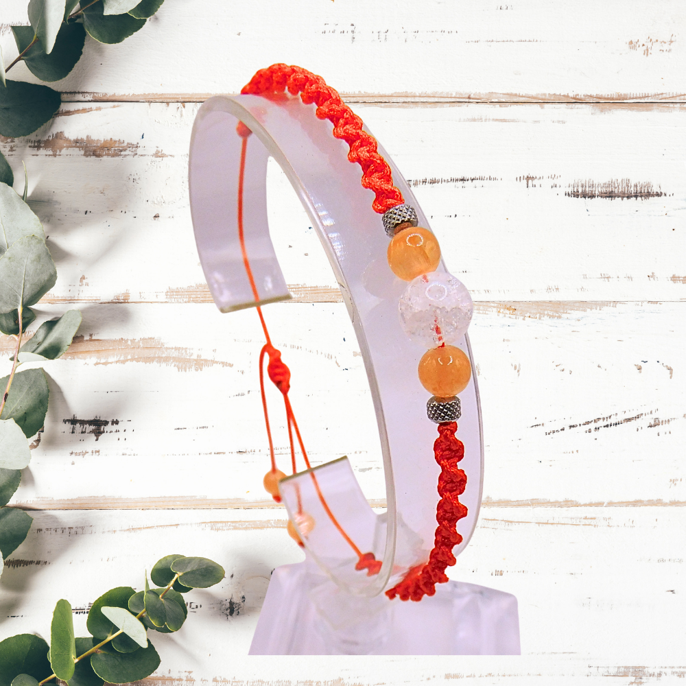 Bracelet artisanal - Cristal de roche & sélénite orange