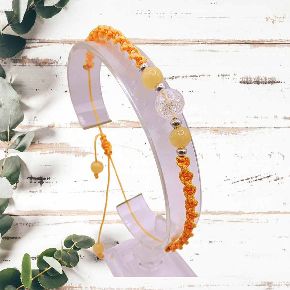 Bracelet artisanal - Cristal de roche & calcite orange