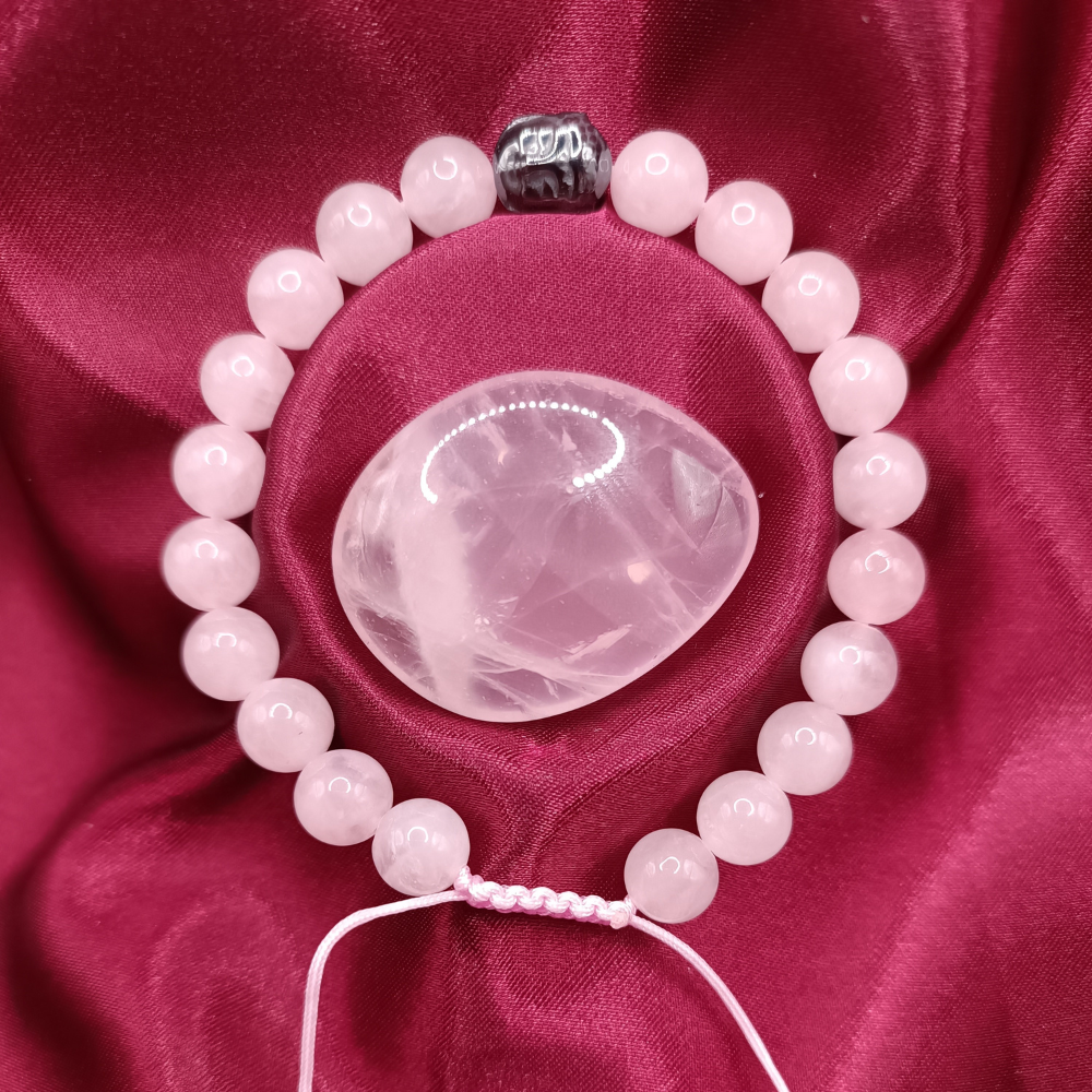 Bracelet Bouddha réglable - Quartz rose