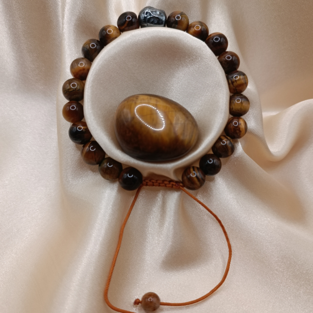 Bracelet Bouddha réglable - Œil de tigre