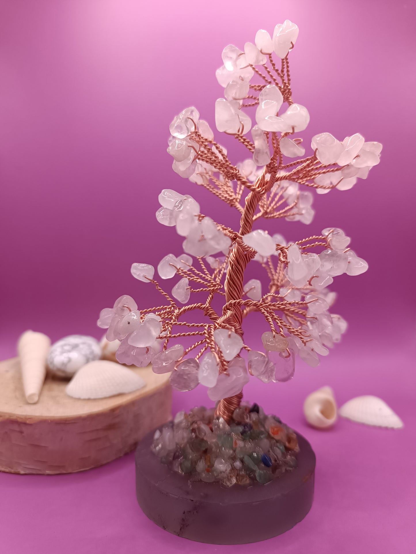 Arbre du bonheur - Quartz rose sur agate