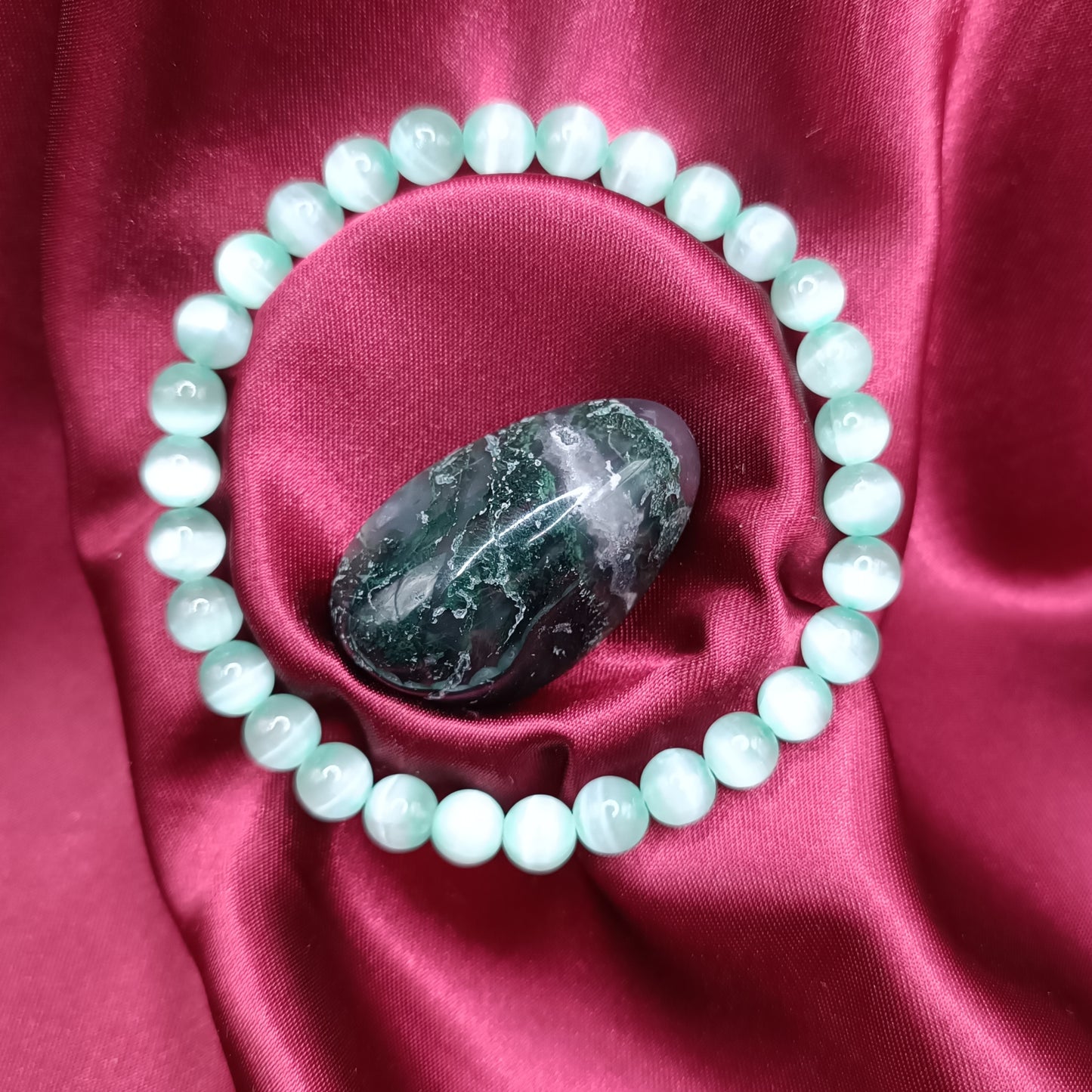 Bracelet boules - Sélénite vert d'eau - 6mm