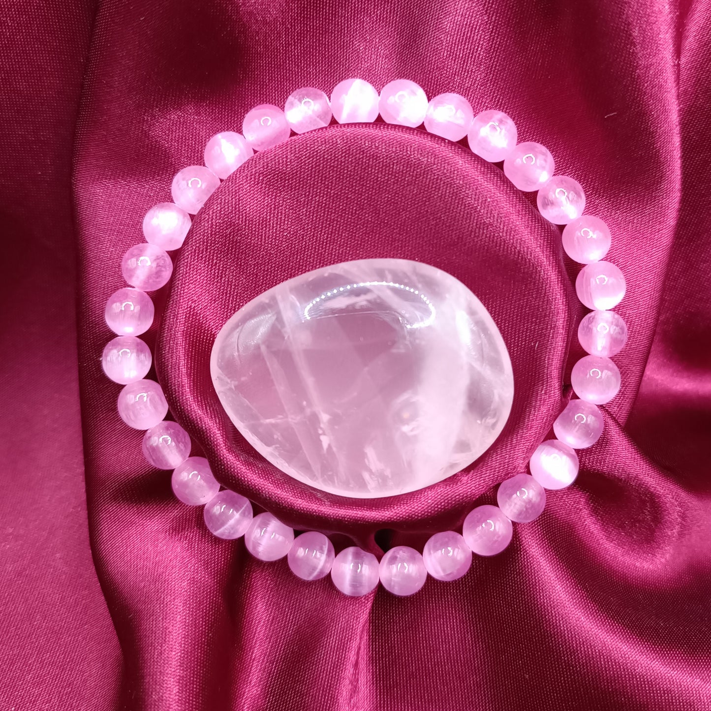 Bracelet boules - Sélénite rose - 6 mm