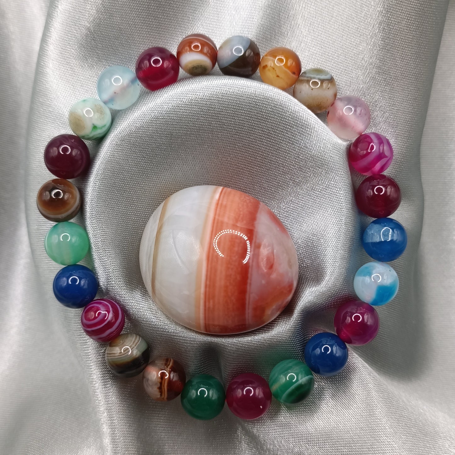 Bracelet boules - Agate multicolore - 8mm