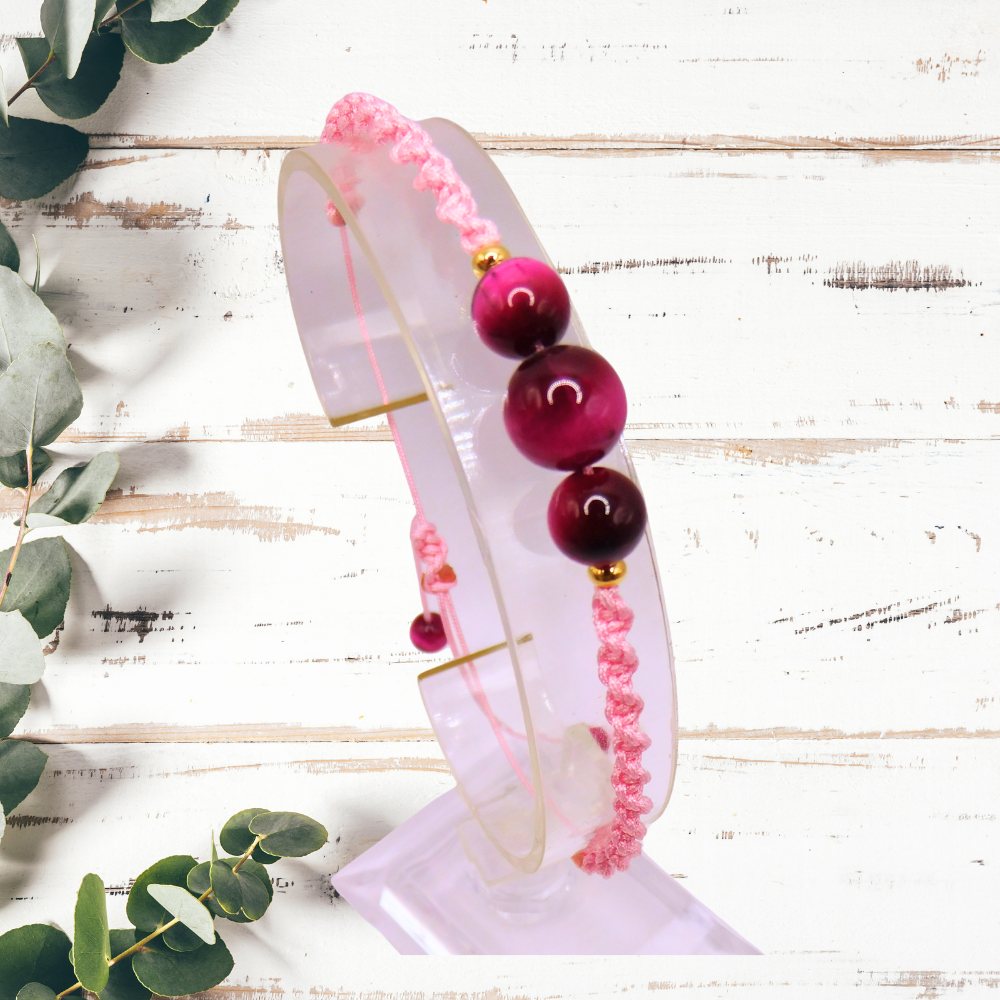 Bracelet artisanal - Oeil de tigre rose
