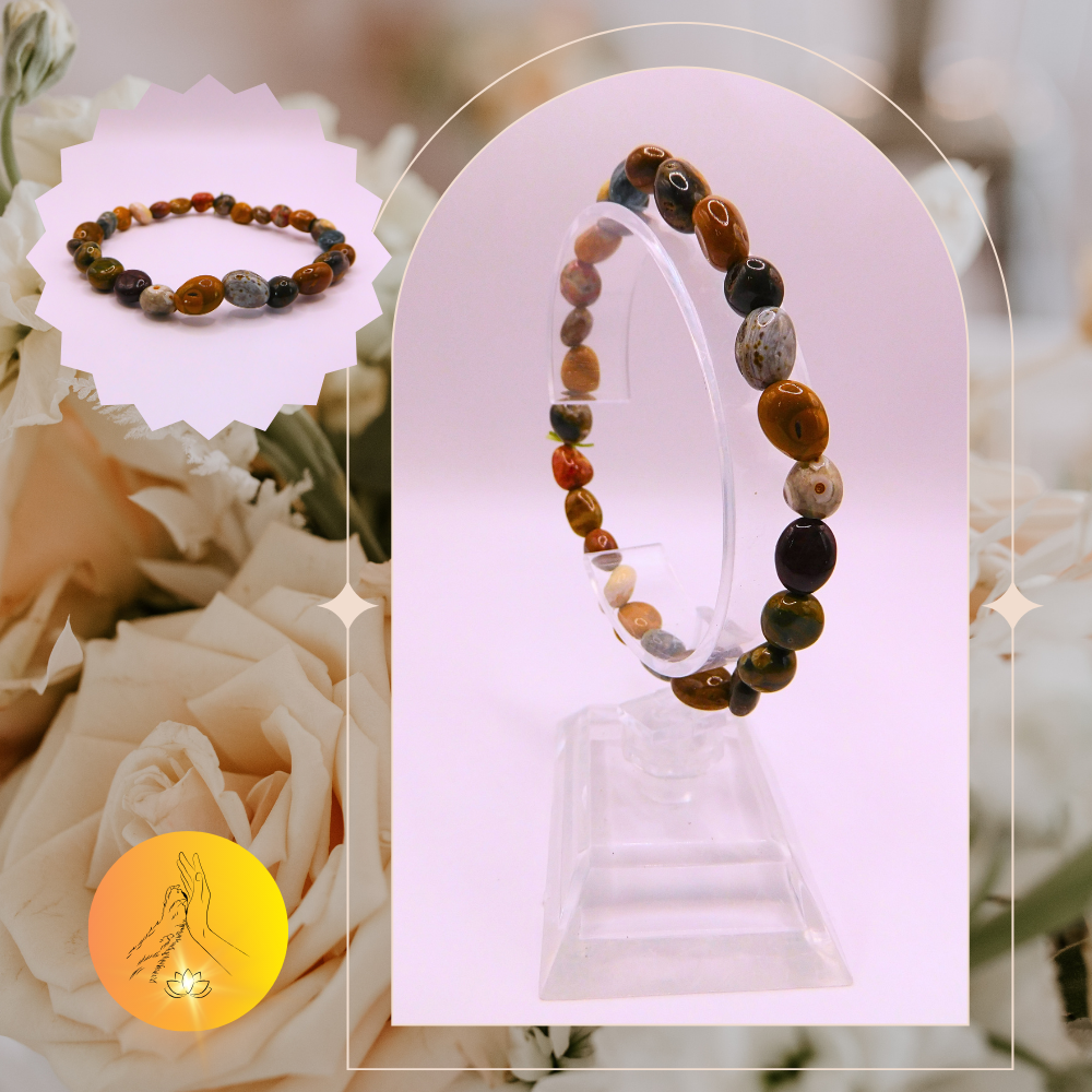 Bracelet pierres roulées - Jaspe océan