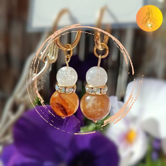 Boucles d'oreilles - Quartz hématoïde jaune & cristal de roche