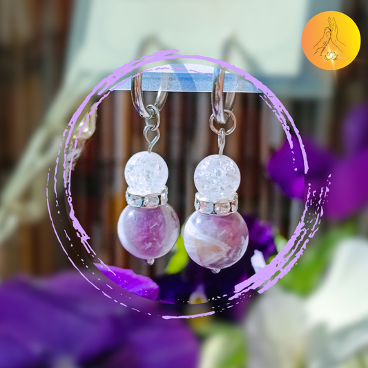 Boucles d'oreilles - Améthyste chevron & cristal de roche