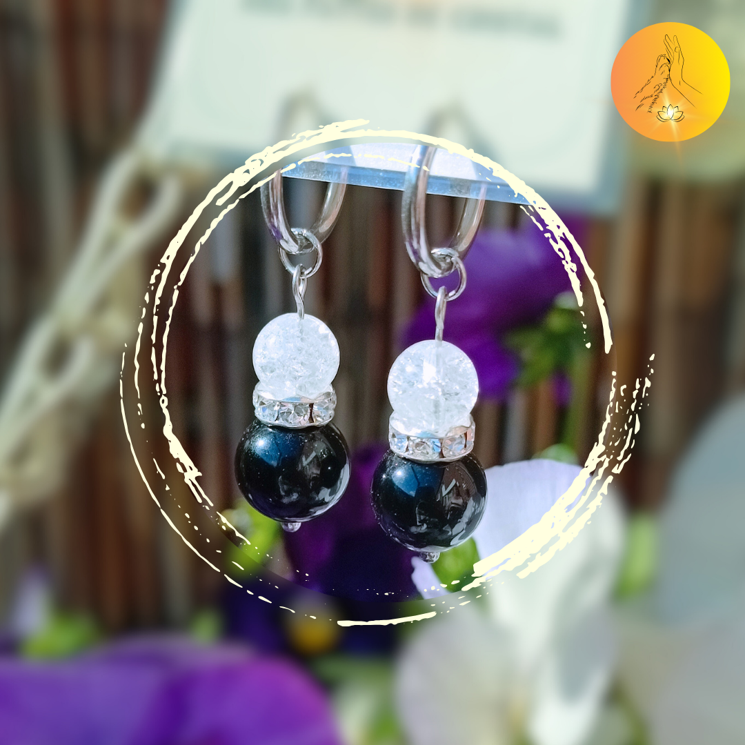 Boucles d'oreilles - Obsidienne oeil céleste & cristal de roche