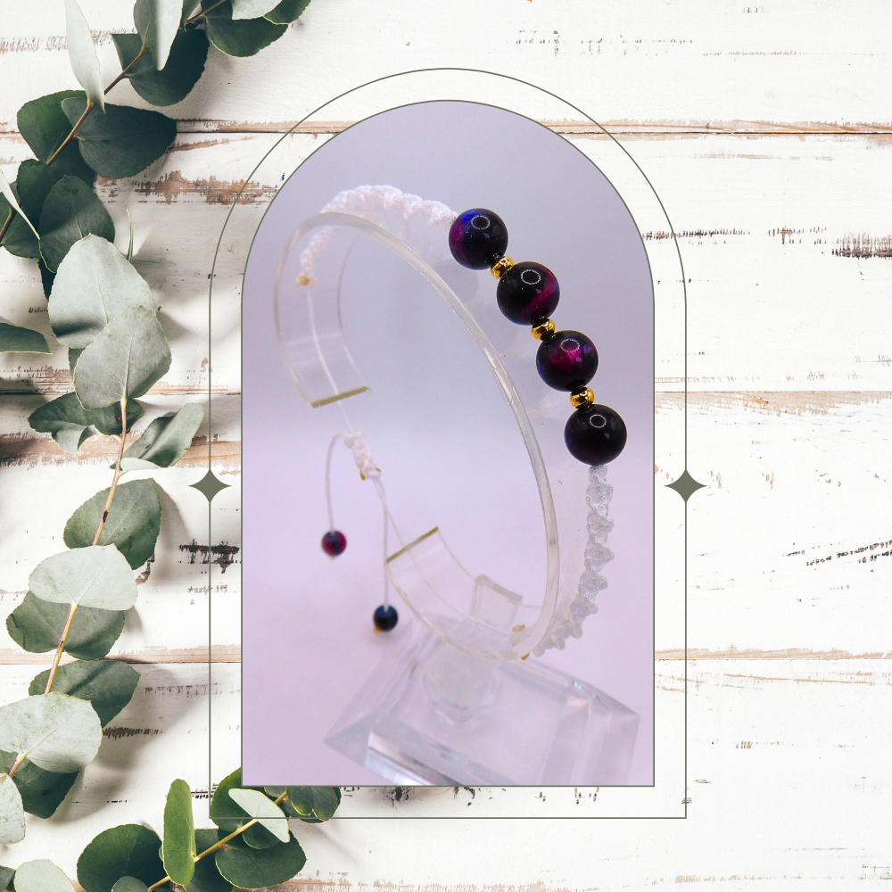 Bracelet artisanal - Oeil de tigre rose/bleu