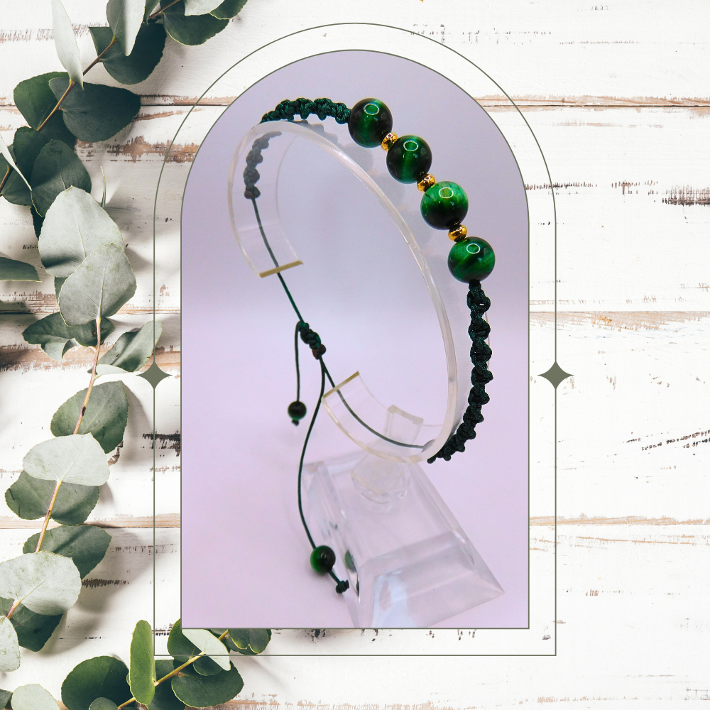 Bracelet artisanal - Oeil de tigre vert