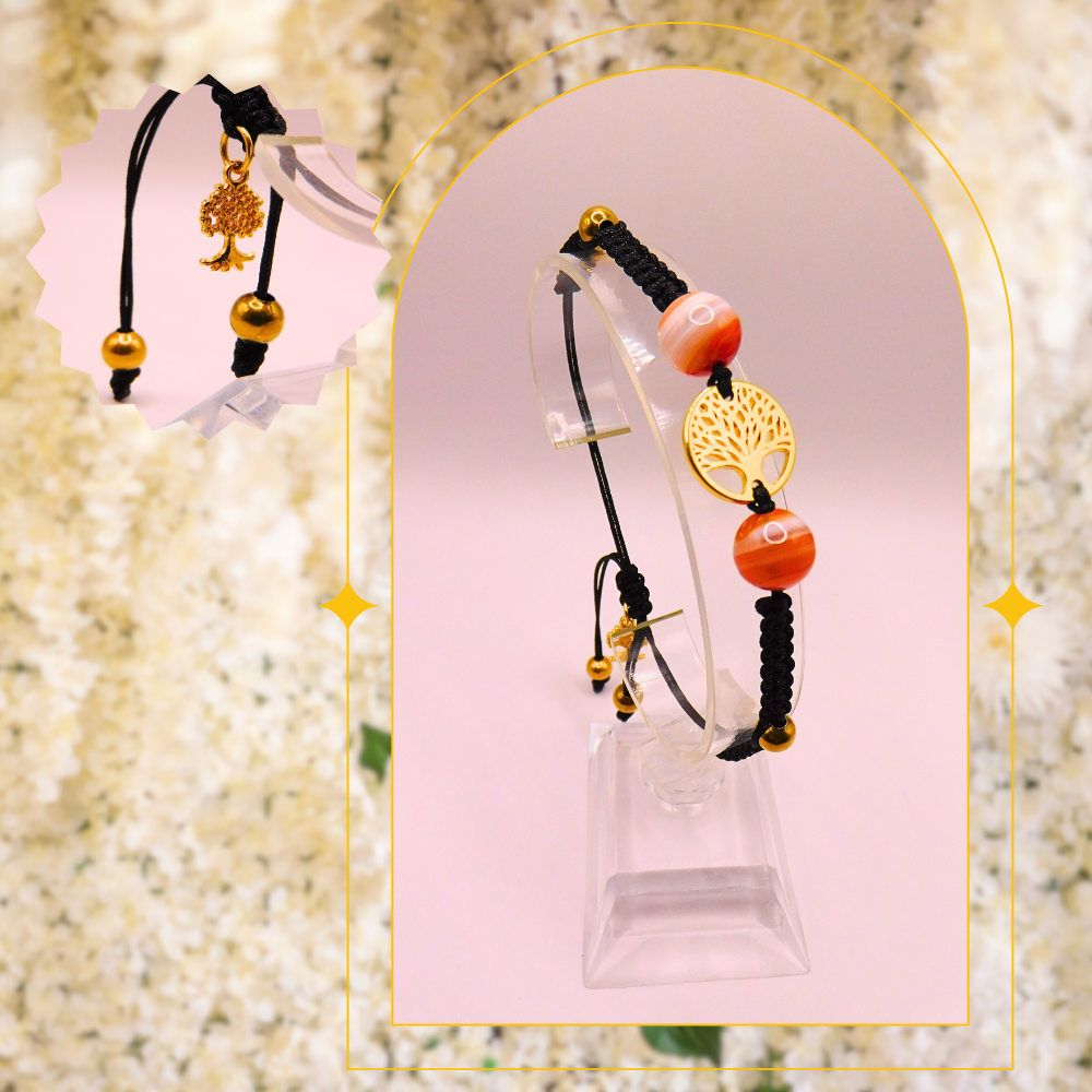 Bracelet Arbre de vie - Agate orange du Botswana