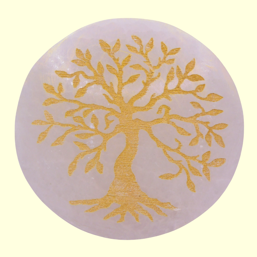 Plaque de sélénite - Arbre de vie doré