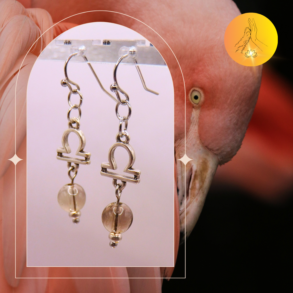 Boucles d'oreilles - Signe astro Balance - Quartz fumé