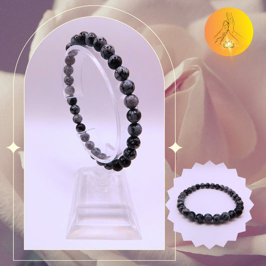 Bracelet boules - Obsidienne flocon de neige - 6mm