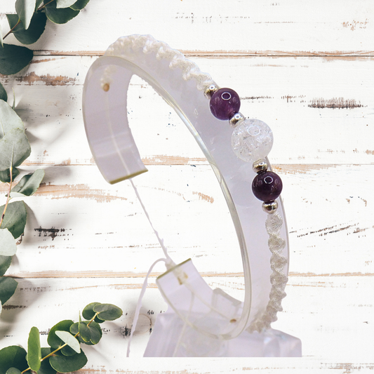 Bracelet artisanal - Cristal de roche & améthyste dark