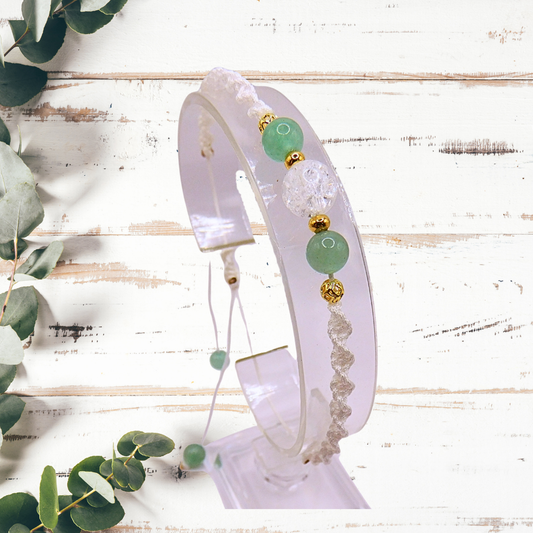 Bracelet artisanal - Cristal de roche & aventurine verte