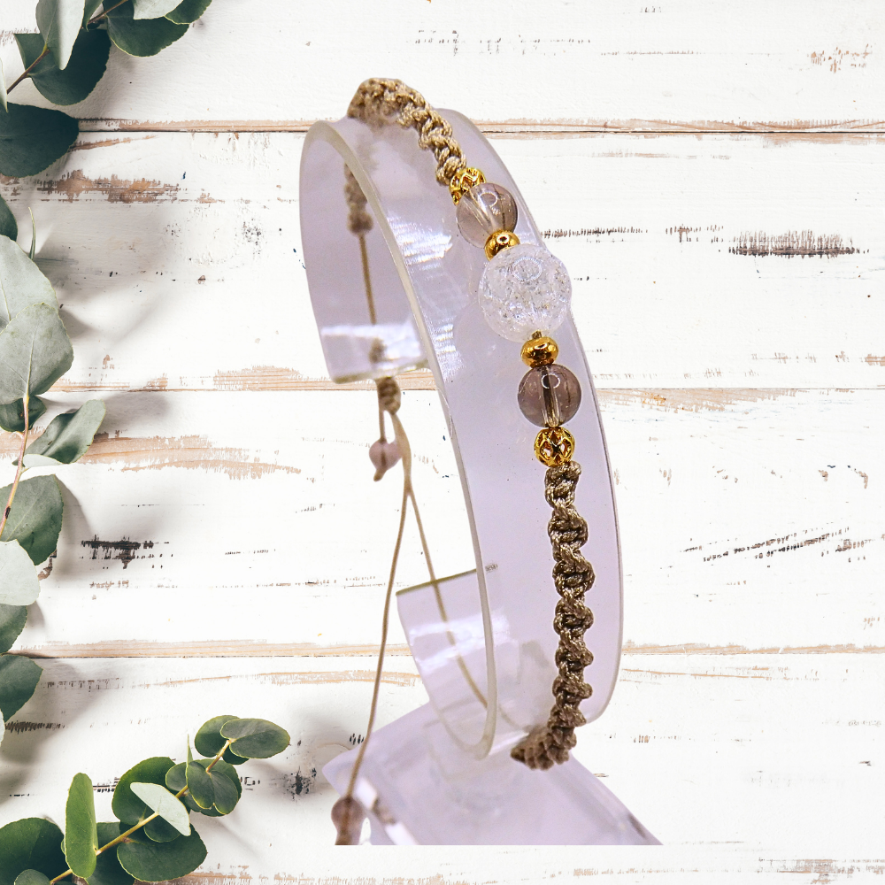 Bracelet artisanal - Cristal de roche & quartz fumé