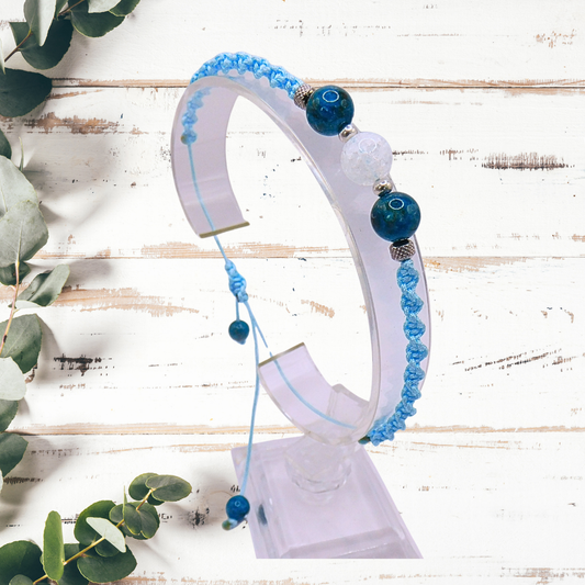 Bracelet artisanal - Cristal de roche & apatite bleue