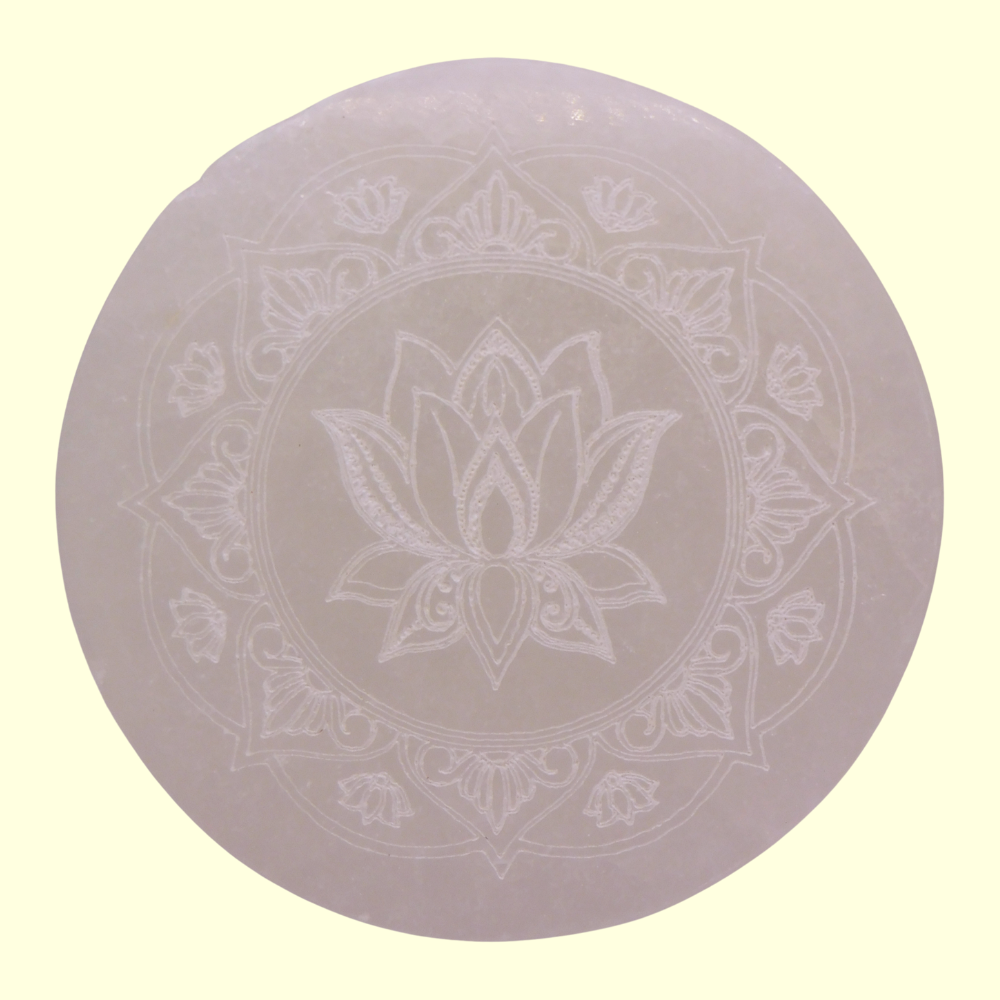 Plaque de sélénite - Fleur de lotus mandala