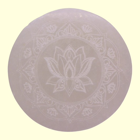 Plaque de sélénite - Fleur de lotus mandala