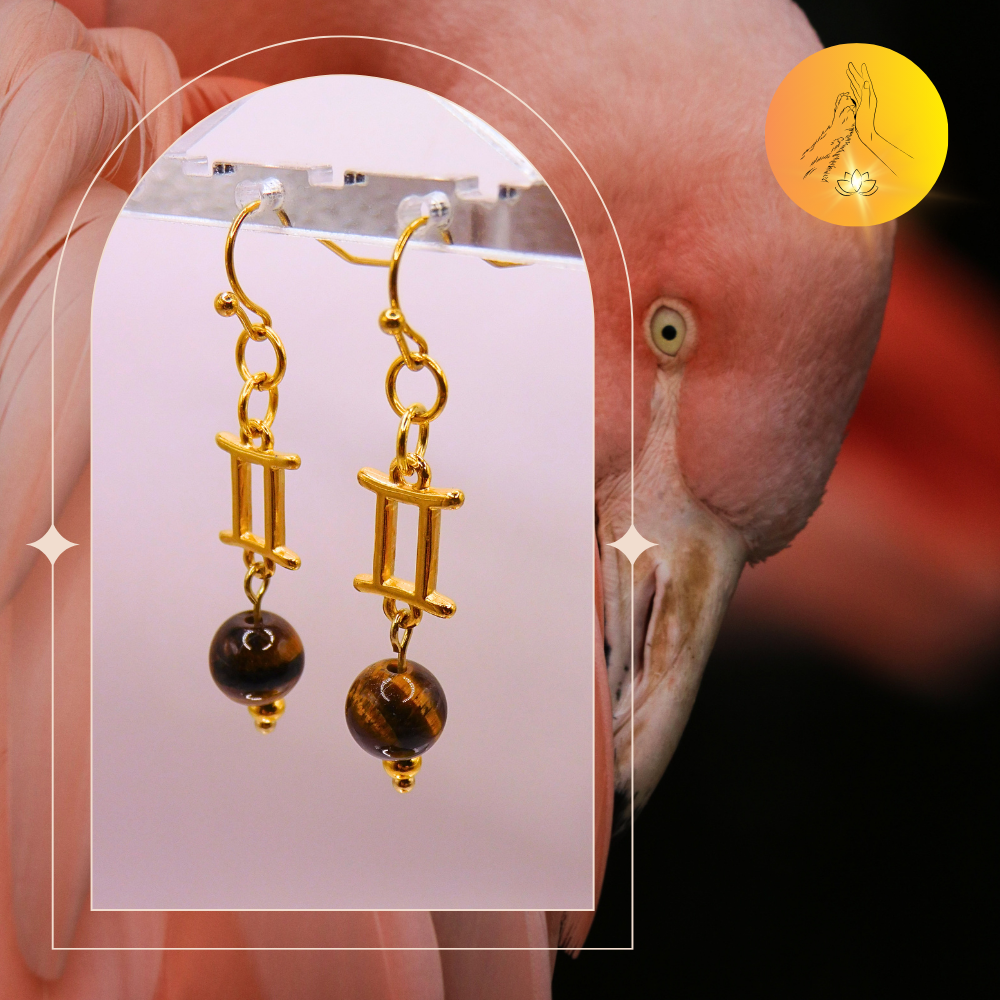 Boucles d'oreilles - Signe astro Gémeaux - Oeil de tigre