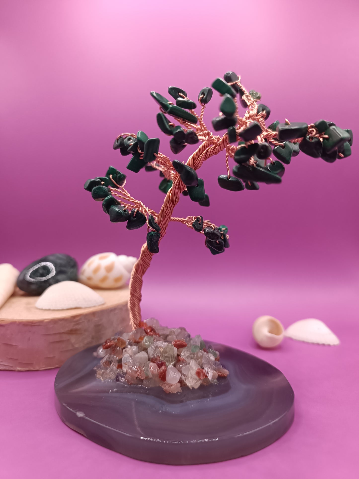 Arbre du bonheur - Malachite sur agate