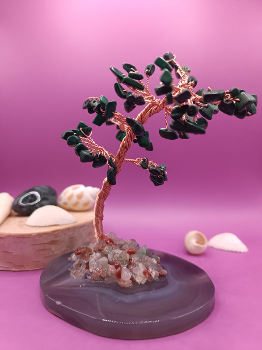Arbre du bonheur - Malachite sur agate