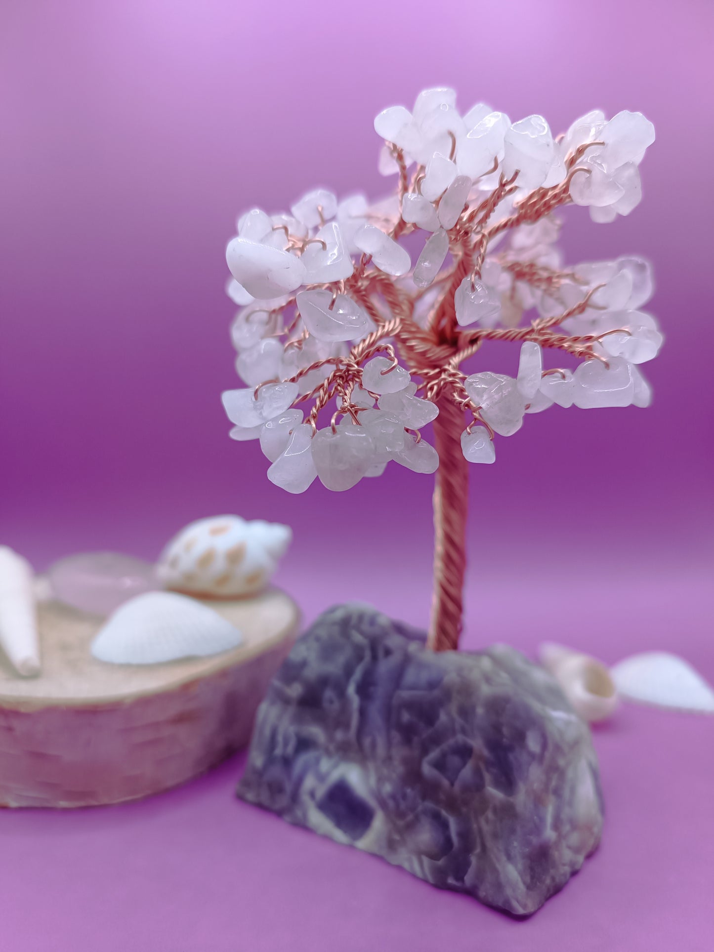 Arbre du bonheur - Quartz rose sur améthyste