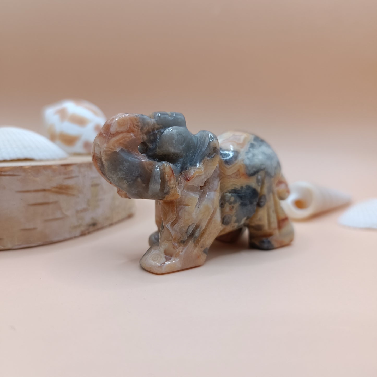 Éléphant en agate crazy lace - 50 mm