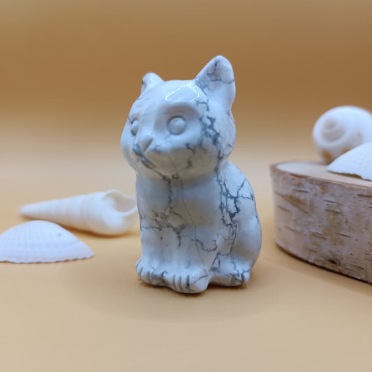 Statuette chat en howlite