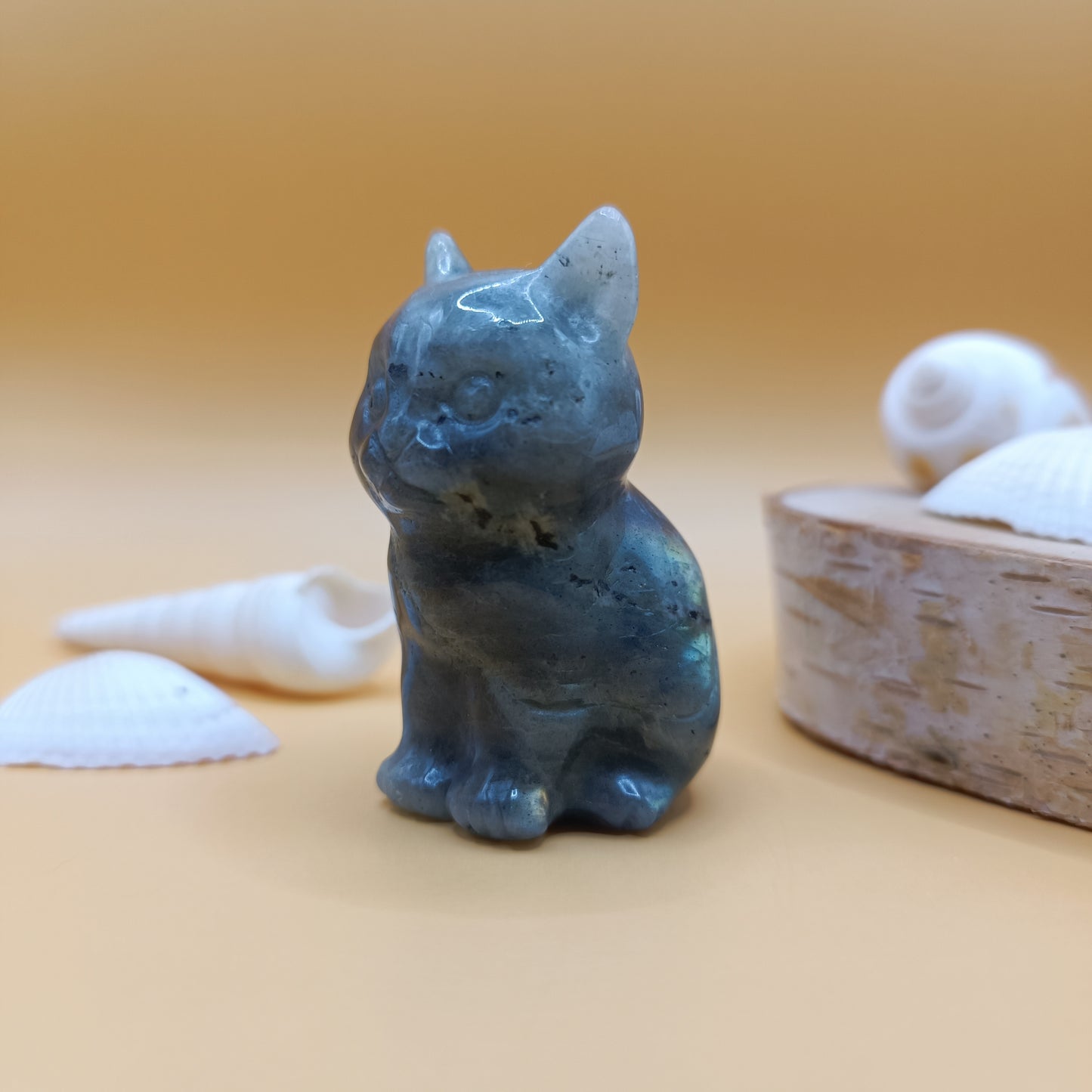 Statuette chat en labradorite