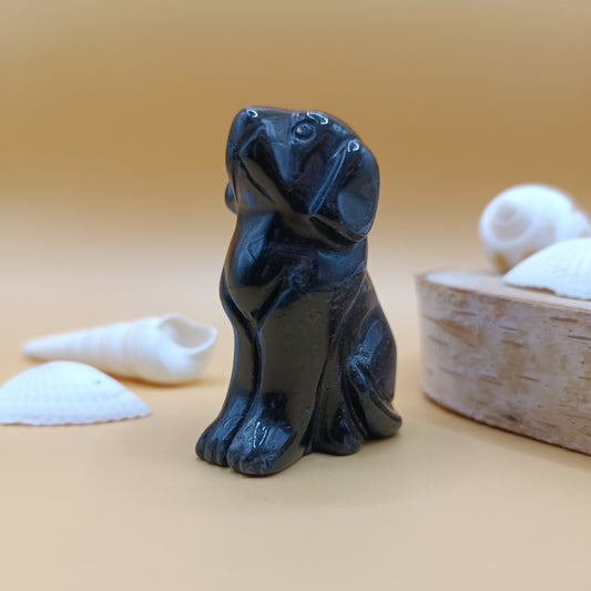 Statuette chien en obsidienne noire