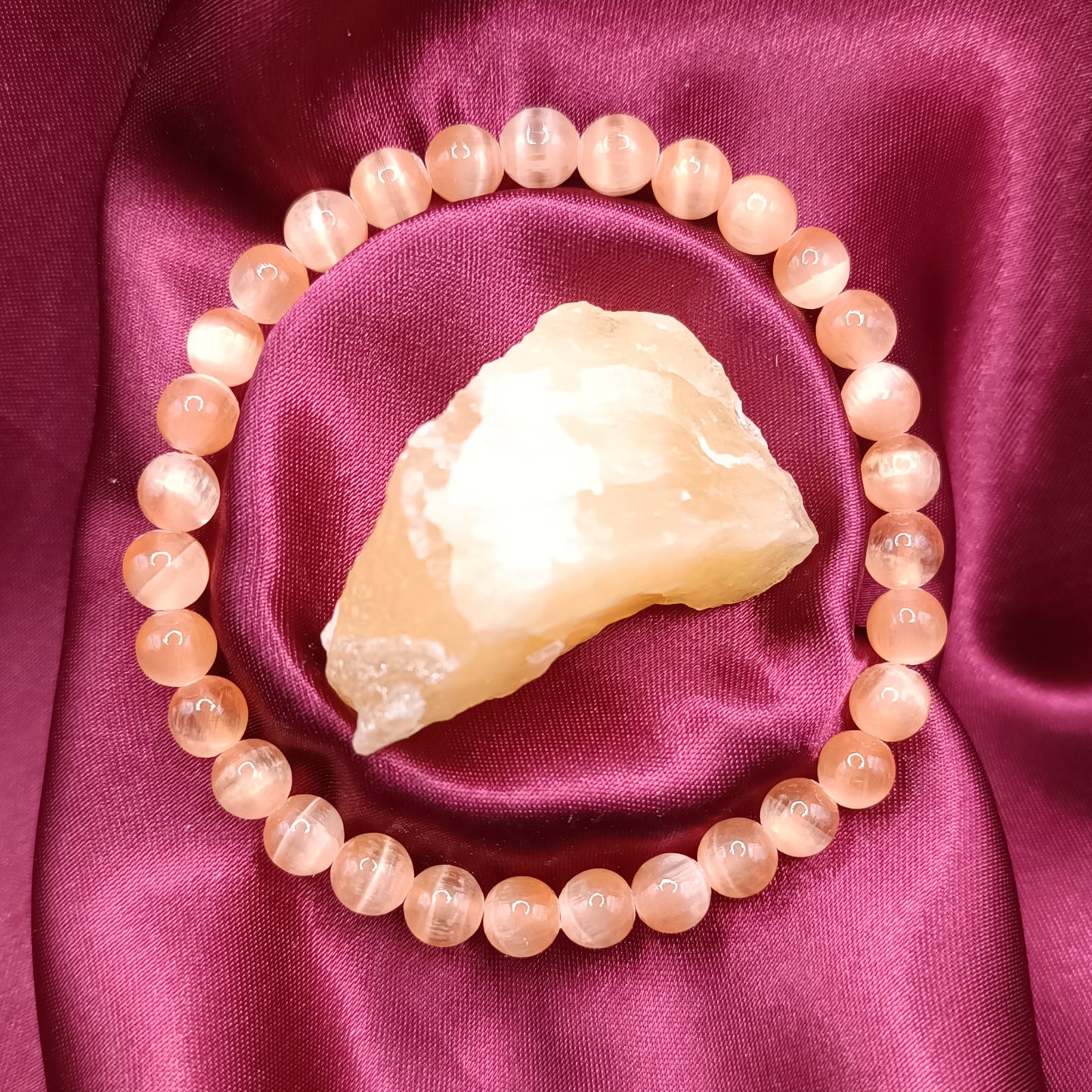 Bracelet boules - Sélénite orange - 6mm