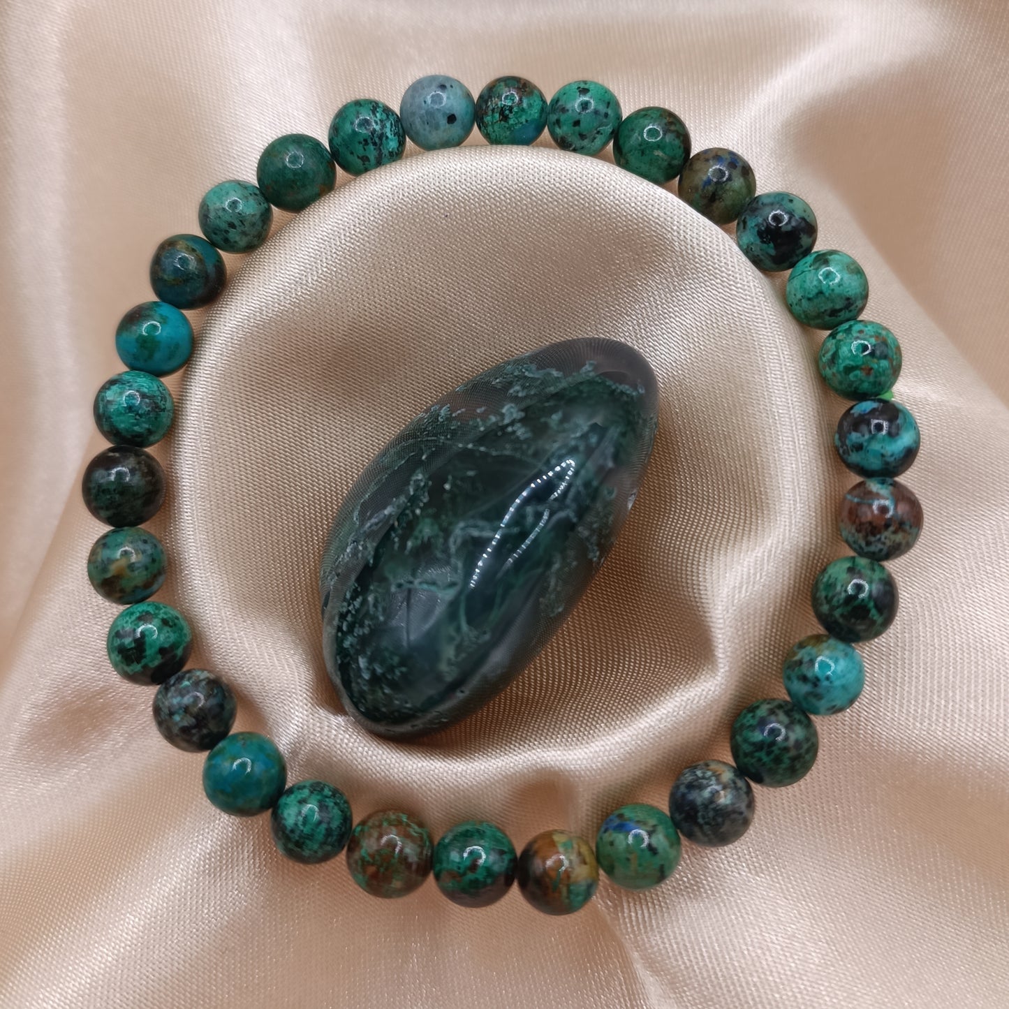 Bracelet boules - Chrysocolle shattukite - 6mm