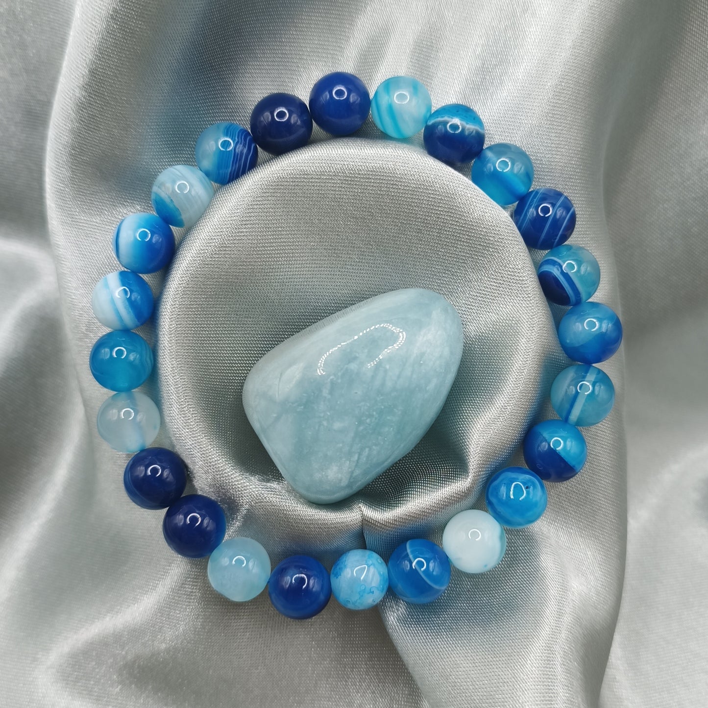 Bracelet boules - Agate bleue - 8mm