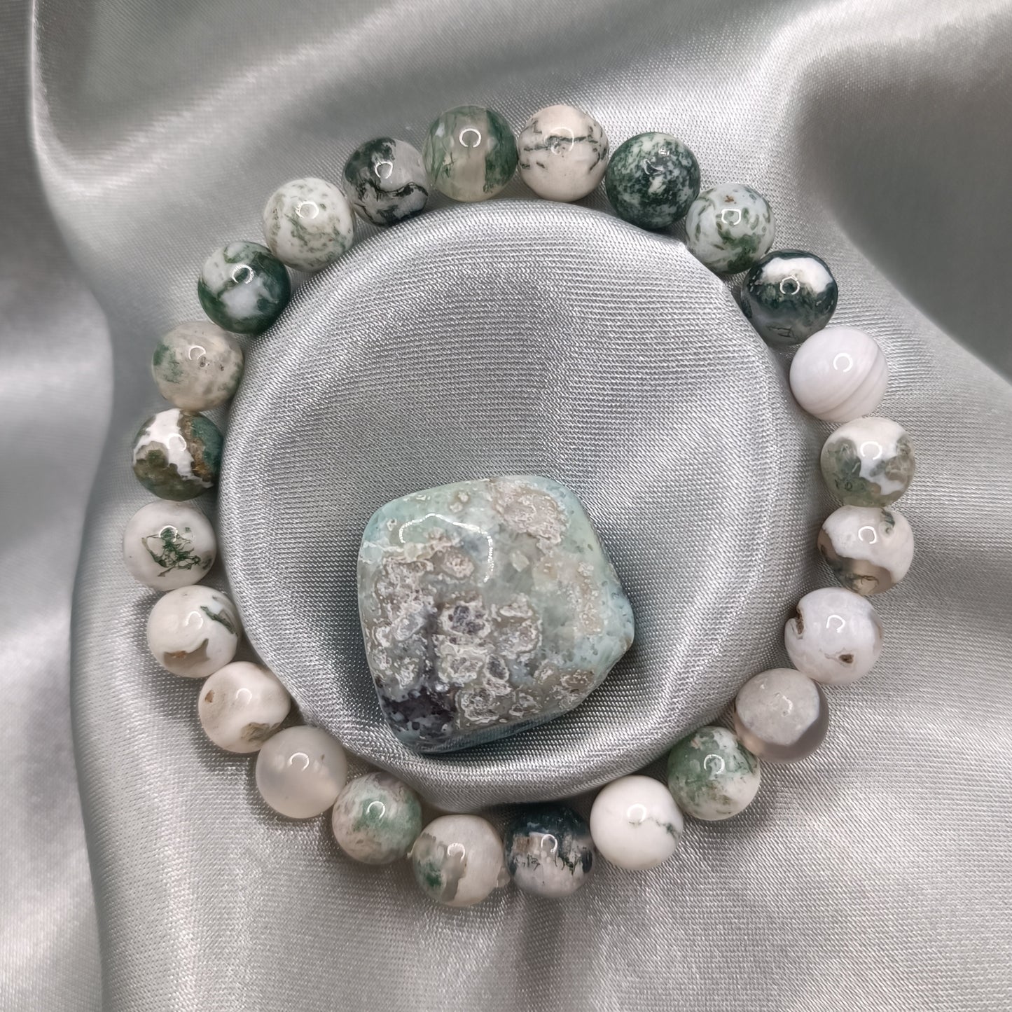 Bracelet boules - Agate arbre - 8mm