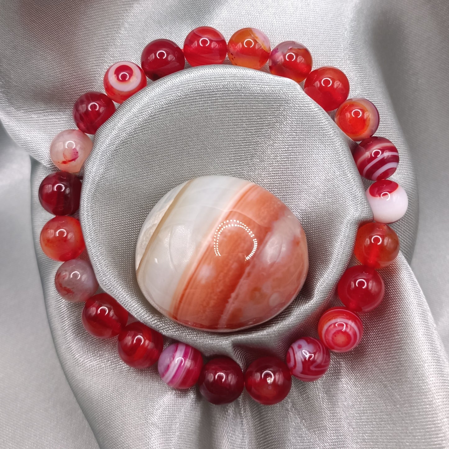 Bracelet boules - Agate rouge chauffée - 8mm