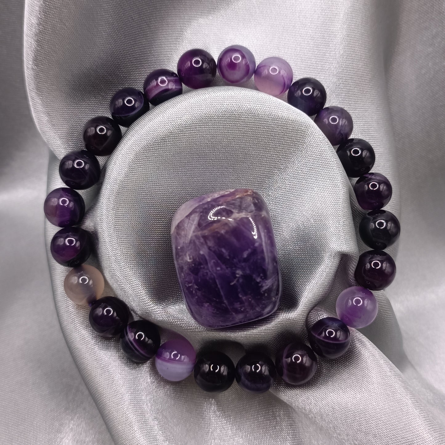Bracelet boules - Agate violette - 8mm
