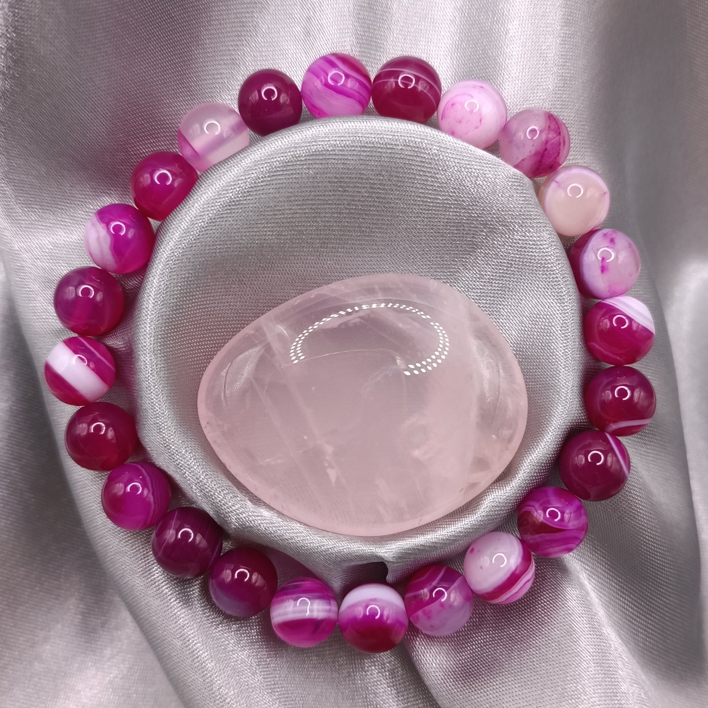 Bracelet boules - Agate rose fuchsia - 8mm