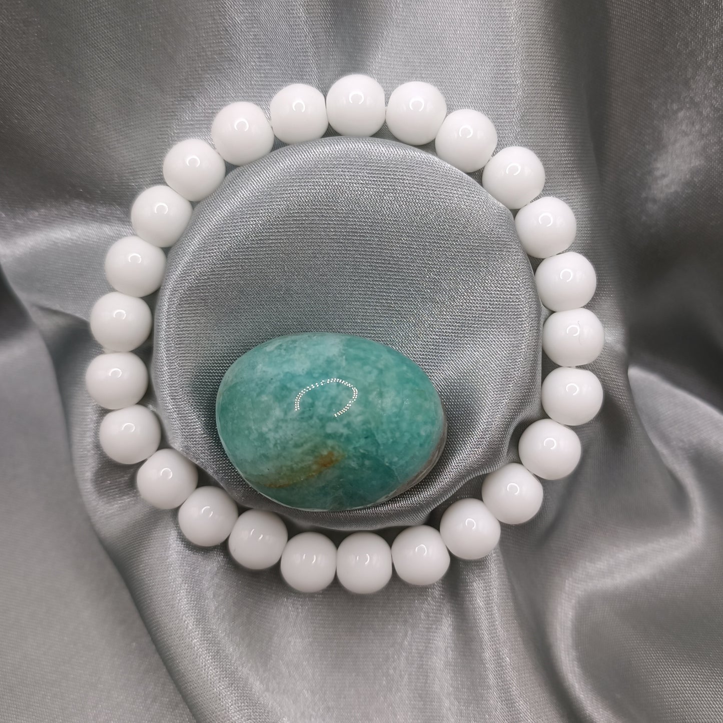 Bracelet boules - Agate blanche - 8mm