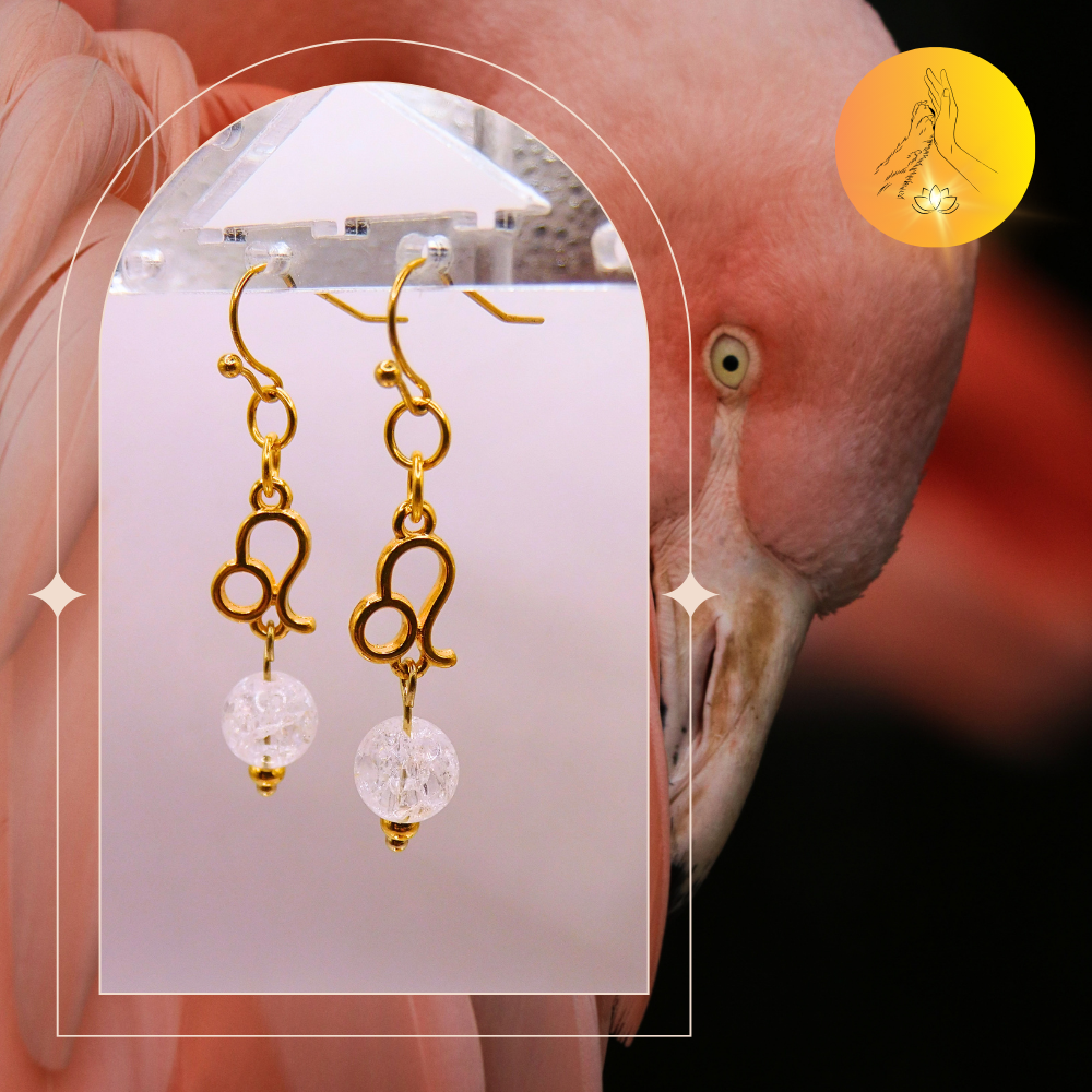 Boucles d'oreilles - Signe astro Lion - Cristal de roche craquelé