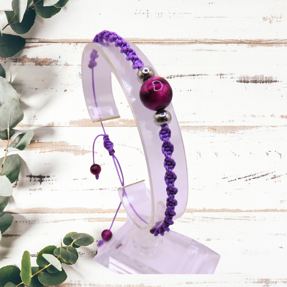 Bracelet artisanal - Oeil de tigre mauve